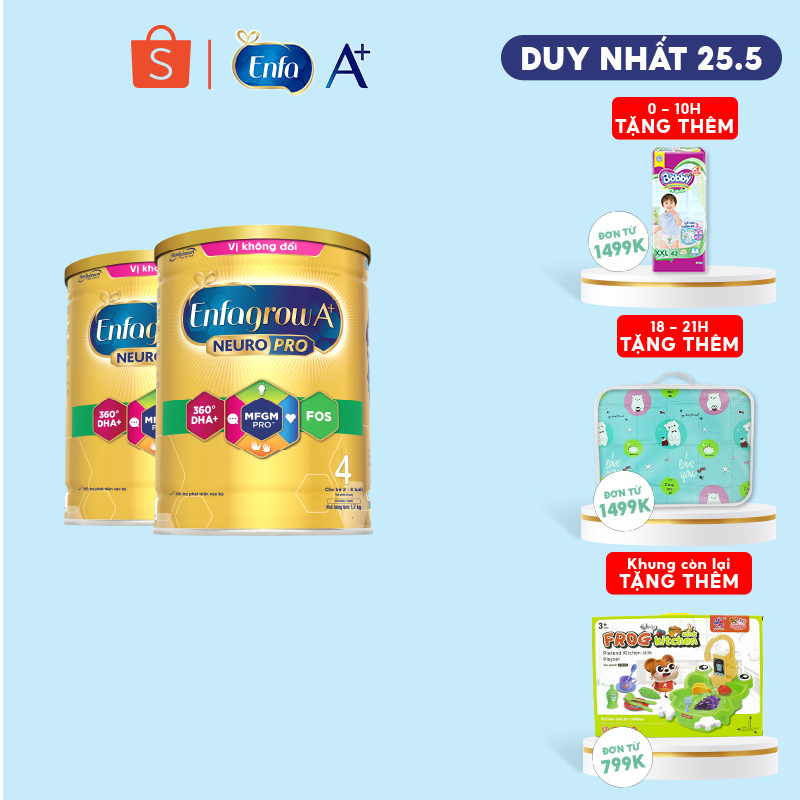 Bộ 2 lon Sữa Bột Enfa A+ 4 - DHA & MFGM vị không đổi - 1.7kg/lon