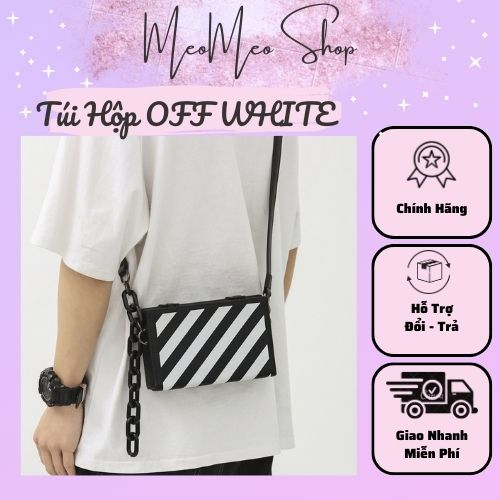 Túi Hộp OFF White, Đeo Chéo Nam Nữ Bias Bag Túi Xách Dây Xích Thời Trang Hộp Vuông Chữ Nhật Unisex, Hot Trend