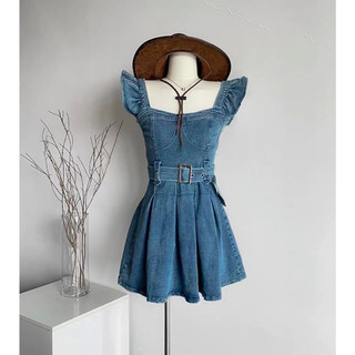 [RÁCH STORE] Đầm Denim - 7346 - Cúp Ngực - Xếp Li - Tay Cánh Tiên