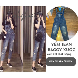 Yếm Bò, quần yếm 2 dây chất Jean dài from đẹp chất vải cao cấp, Quần jean yếm baggy rách,túi có nắp