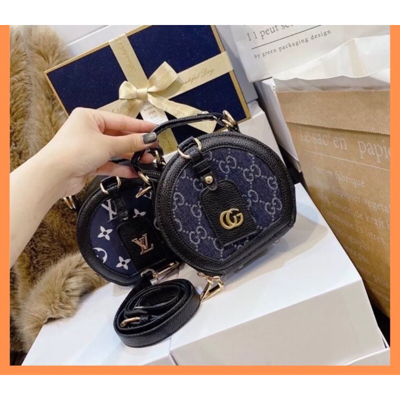 Túi cốp tròn da giả bò hoạ tiết mới 2023