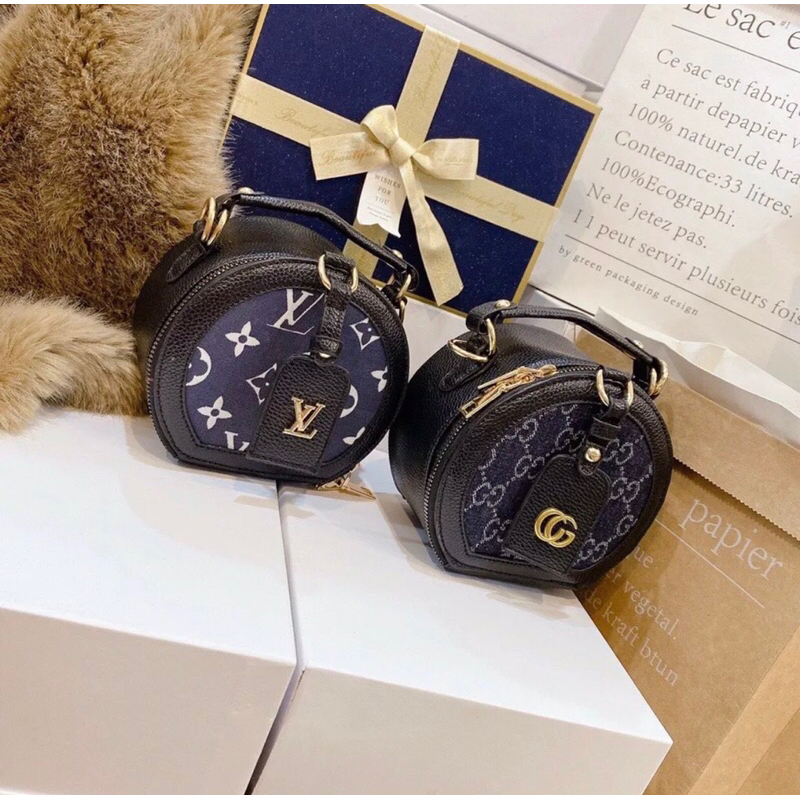 Túi cốp tròn da giả bò hoạ tiết mới 2023