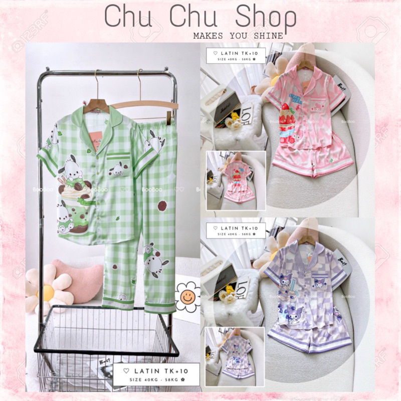Đồ Bộ Mặc Nhà Đồ Ngủ Boo Pijama Lụa Latin BST Spring Form Tay Ngắn/Đùi Freesize 40_58kg