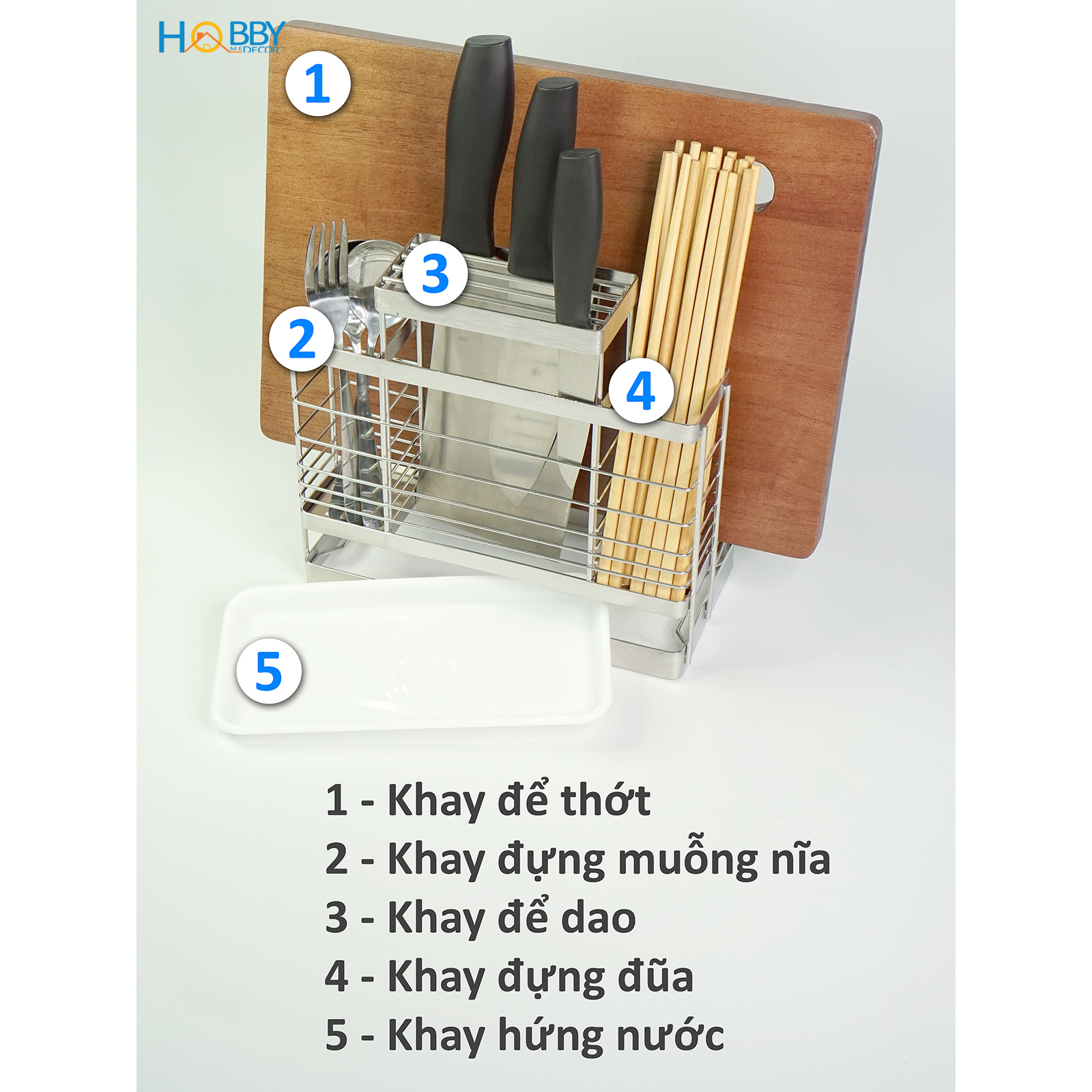 Kệ đựng đũa muỗng dao thớt đa năng Hobby Home Decor KDMT4 chất liệu Inox 304 không rỉ