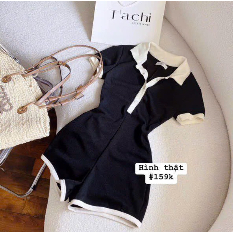 JumSuit Polo Viền Tay Ngắn Đùi Viền Chất Tăm Gân