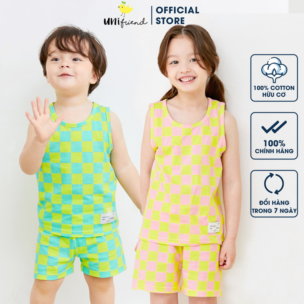 Đồ bộ ba lỗ quần áo thun cotton mịn mặc nhà mùa hè cho bé trai và bé gái  Unifriend Hàn Quốc U2023-35