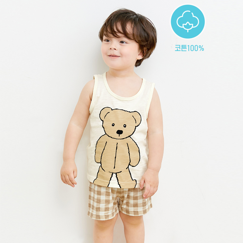 Đồ bộ ba lỗ quần áo thun cotton mịn mặc nhà mùa hè cho bé trai và bé gái  Unifriend Hàn Quốc U2023-35