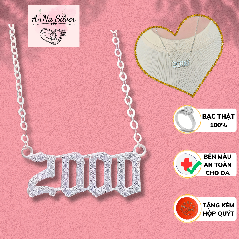 Dây chuyền bạc nữ bạc 925 không gỉ, vòng cổ mặt năm sinh đính đá thời trang AnNa Silver