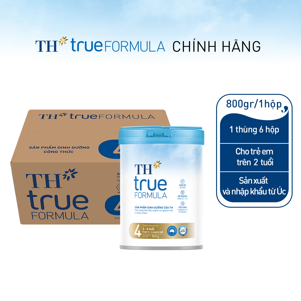 Thùng 6 hộp sản phẩm dinh dưỡng công thức cho trẻ từ 2 đến 6 tuổi TH True Formula 4 800g (800g x 6)