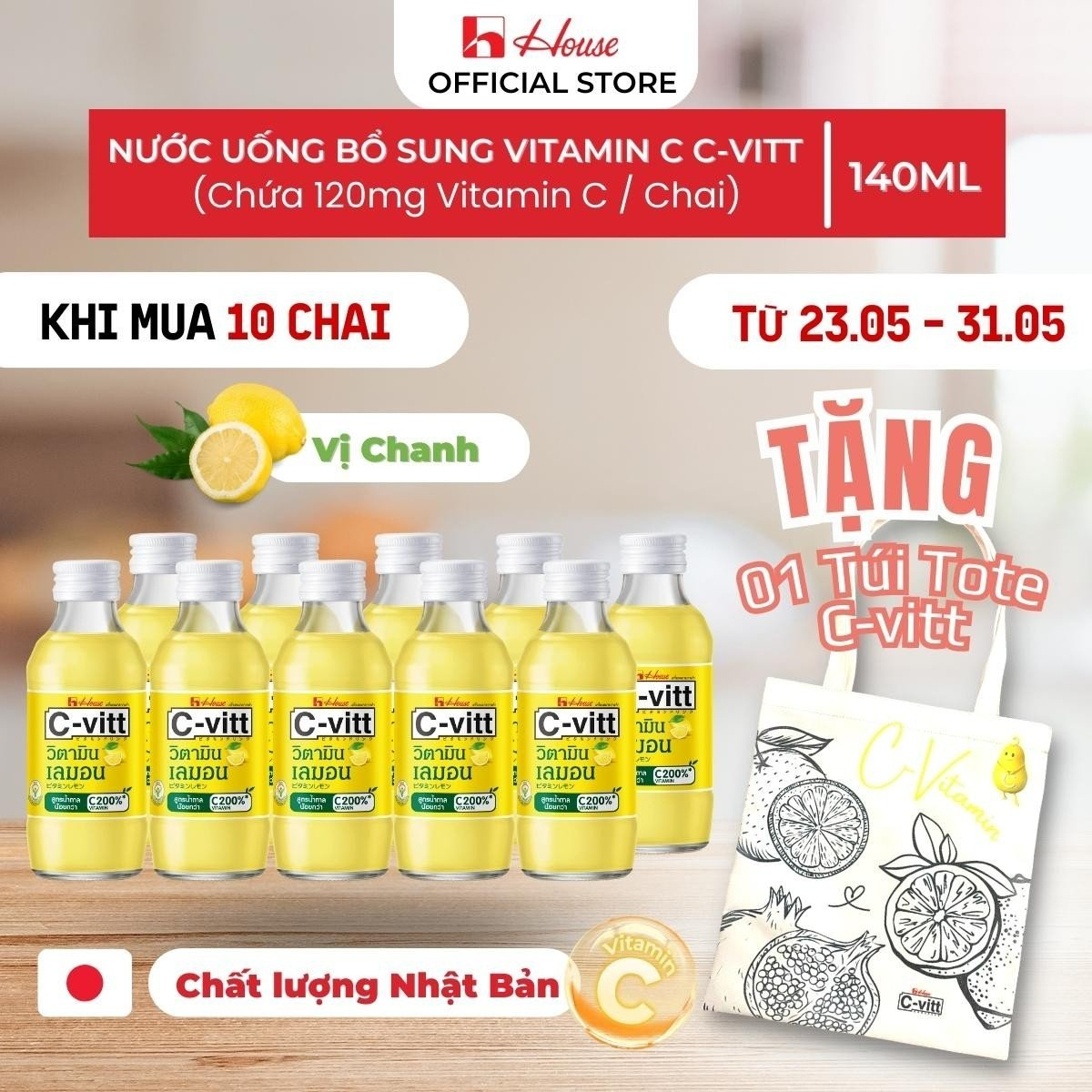 COMBO 10 CHAI TPBS Nước chanh vitamin C C-VITT - Bổ sung Vitamin C - Chai 140ml