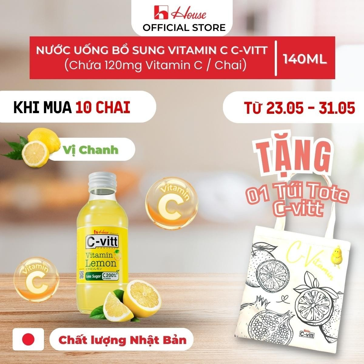 TPBS Nước chanh vitamin C C-VITT - Bổ sung Vitamin C - Tăng đề kháng, giảm stress, sáng da tự nhiên - Chai 140ml