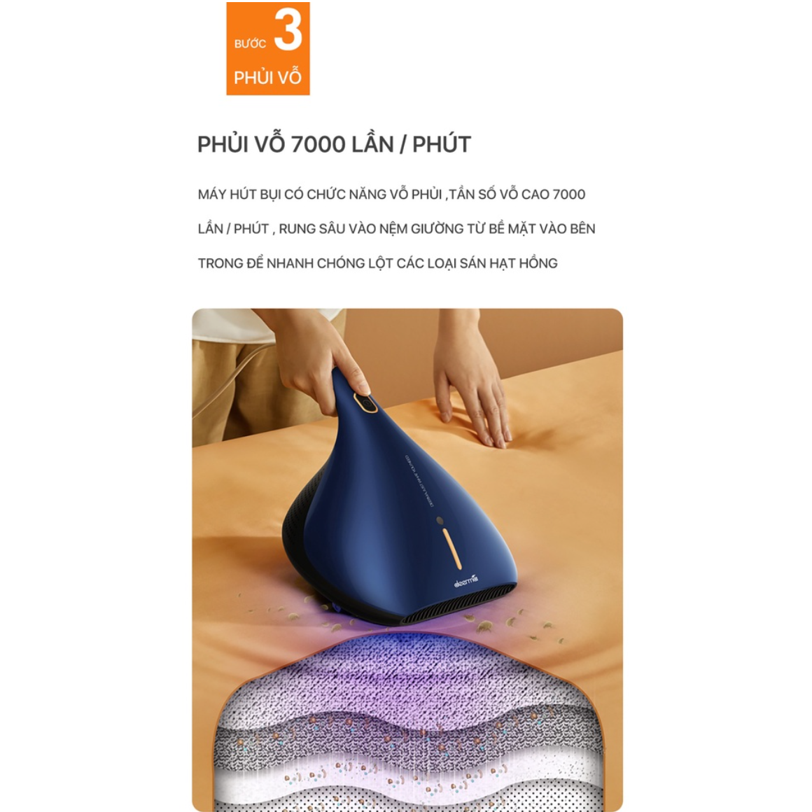 Máy Hút Bụi, Cầm Tay CM818, Khử Khuẩn & Vệ Sinh giường nệm, sofa, xe hơi, diệt khuẩn bằng tia UV /hút mạnh13000Pa