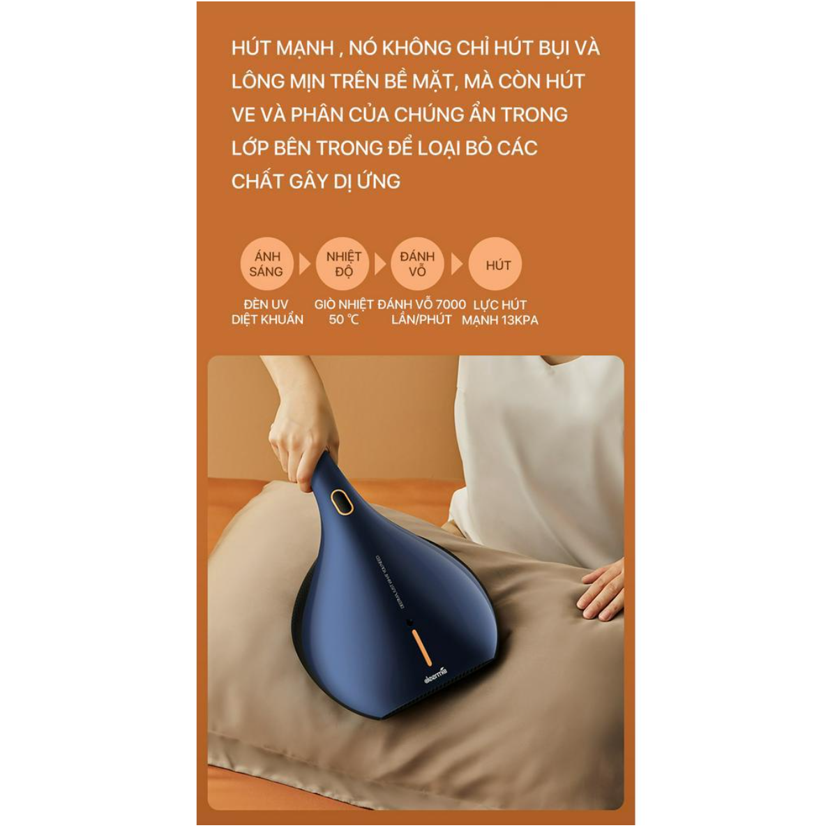 Máy Hút Bụi, Cầm Tay CM818, Khử Khuẩn & Vệ Sinh giường nệm, sofa, xe hơi, diệt khuẩn bằng tia UV /hút mạnh13000Pa