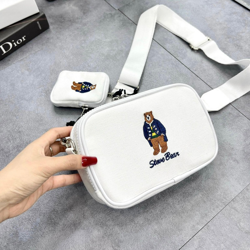 TÚI WHO.AU CON GẤU DỄ THƯƠNG TRẮNG ĐEN 2 NGĂN KÈM TÚI MINI