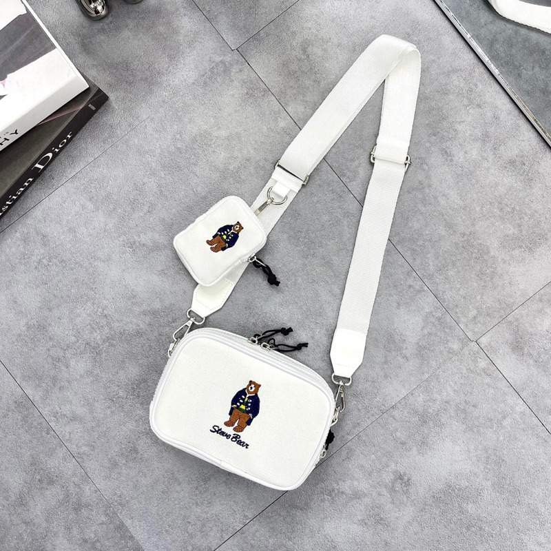 TÚI WHO.AU CON GẤU DỄ THƯƠNG TRẮNG ĐEN 2 NGĂN KÈM TÚI MINI