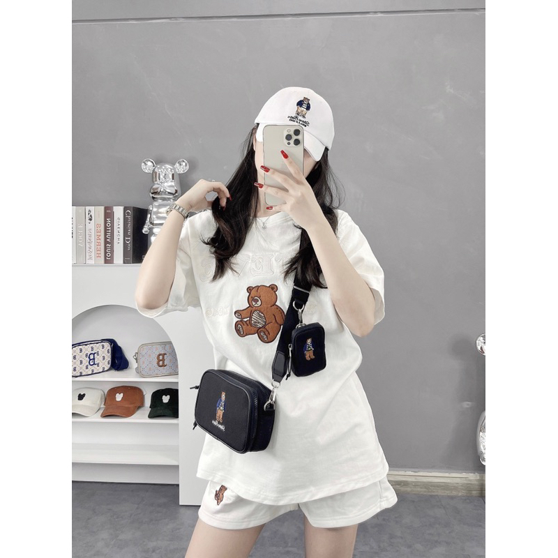 TÚI WHO.AU CON GẤU DỄ THƯƠNG TRẮNG ĐEN 2 NGĂN KÈM TÚI MINI