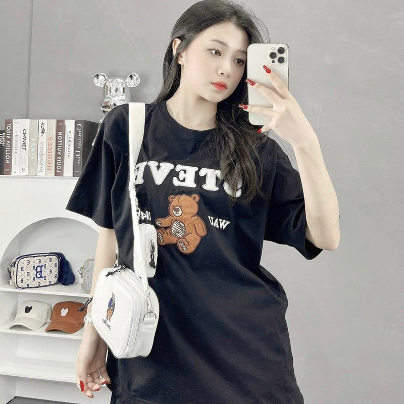 TÚI WHO.AU CON GẤU DỄ THƯƠNG TRẮNG ĐEN 2 NGĂN KÈM TÚI MINI