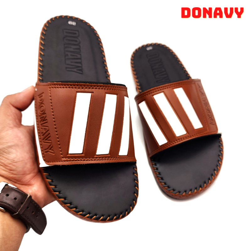 Dép da quai ngang nam da cao cấp, DONAVY có 3 màu (đen+nâu trắng) có size lớn 45  D.3soc