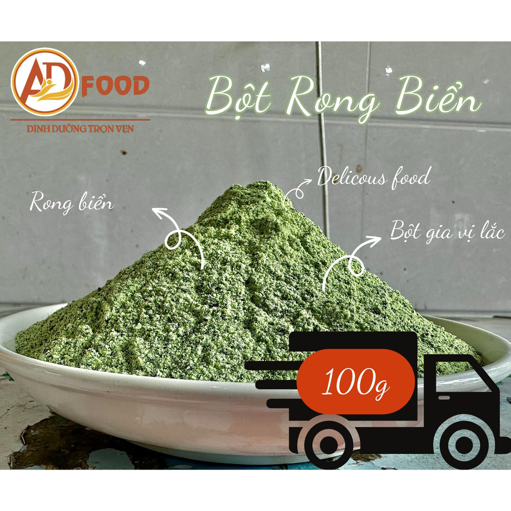 Gói 100g Bột rong biển dùng thử tiện lợi, chuyên dùng làm gia vị nêm nếm, lắc các món chiên nướng, làm soup