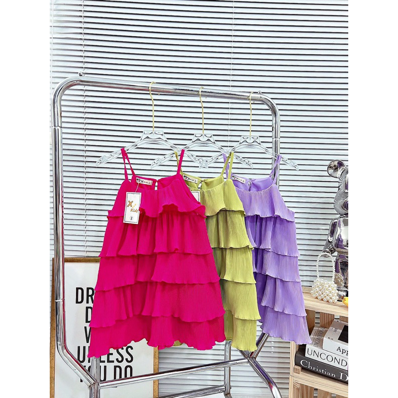 BG390- VÁY DẬP LY TẦNG 2 DÂY CHO BÉ GÁI