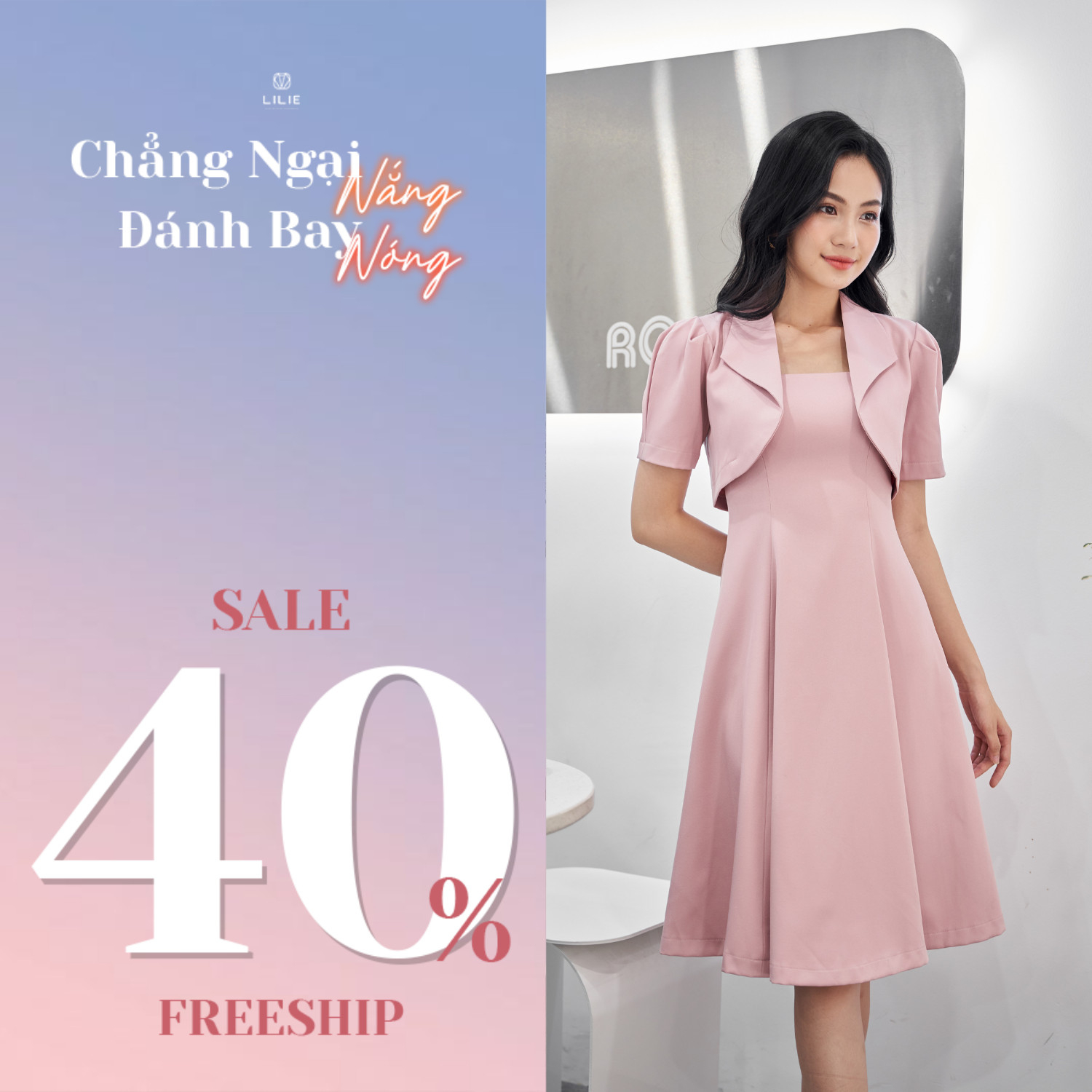 Set Blazer hồng pastel và váy hai dây hồng pastel