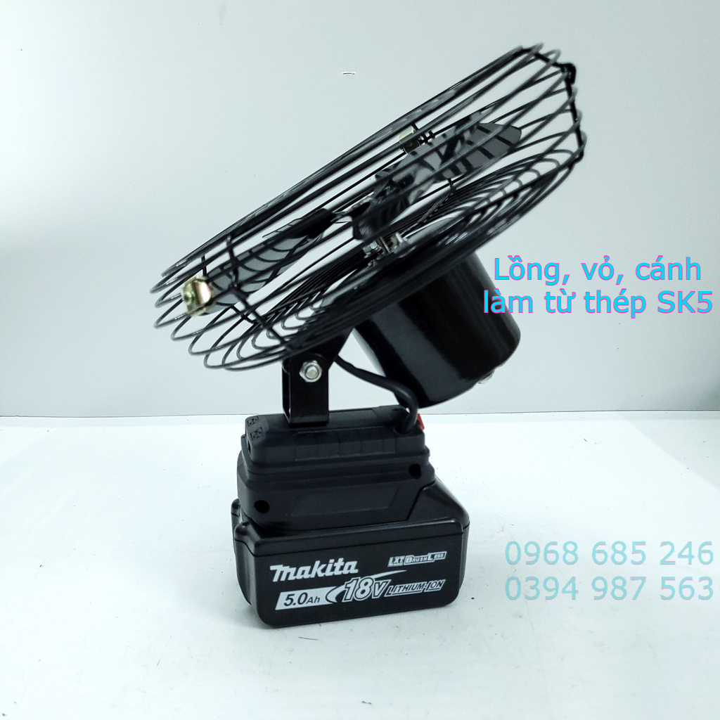 Quạt mini để bàn Quạt chạy pin Makita sạc tích điện 8 inch, sài chung pin Makita 14,4v 18v 21v