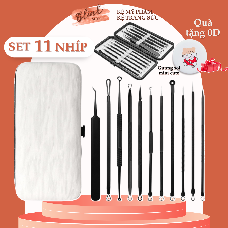 Cây nặn mụn bộ 11 món gồm que nhíp dụng cụ gắp mụn chuyên nghiệp spa cao cấp - Blink Store