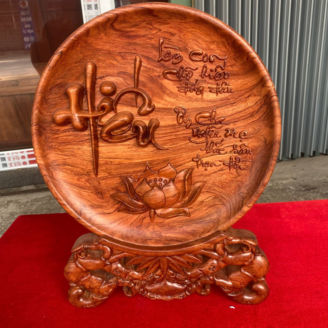 Tranh đĩa gỗ đục phong thuỷ thuyền rồng để bàn trang trí phòng khách và tủ, Đồ gỗ mỹ nghệ mini