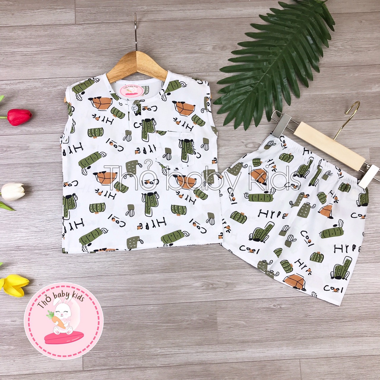 Bộ lanh/tole sát nách bé trai, đồ bộ bé trai mặc nhà, quần áo trẻ em thỏ baby kids