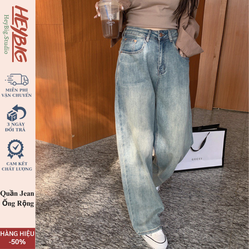 Quần jeans ống rộng cạp cao 2 túi mặt trước Ulzzang HeyBig,quần bò nữ ống rộng lưng cao vải jean dày đẹp,dáng suông-T12 | BigBuy360 - bigbuy360.vn