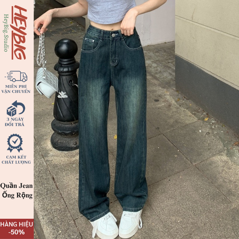 Quần jeans ống rộng cạp cao 2 túi mặt trước Ulzzang HeyBig,quần bò nữ ống rộng lưng cao vải jean dày đẹp,dáng suông-T12 | BigBuy360 - bigbuy360.vn