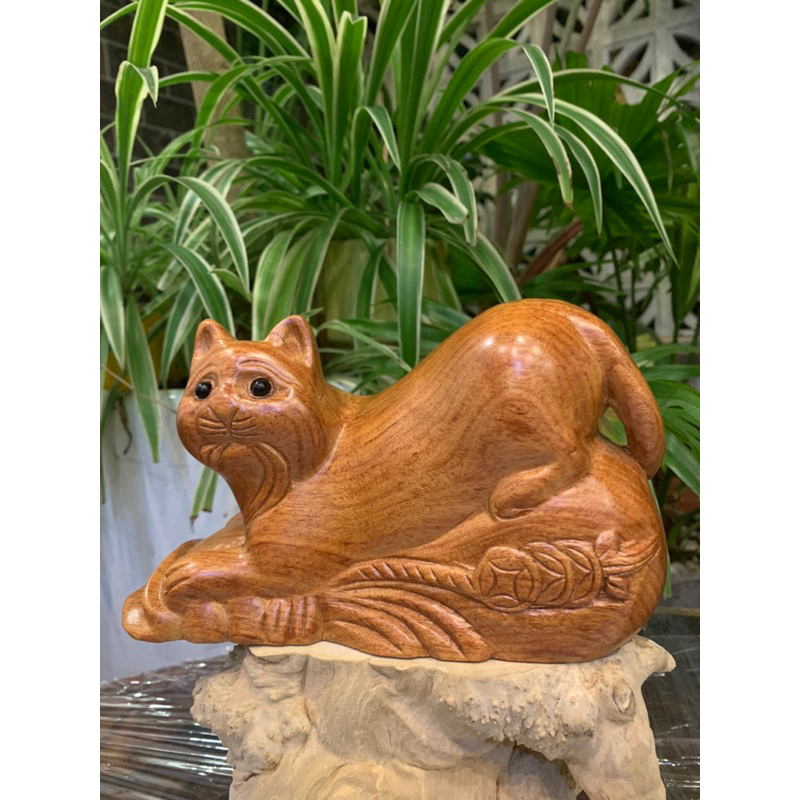 Tượng mèo gỗ hương 20 cm (Tuổi mão) hàng đẹp sắc nét