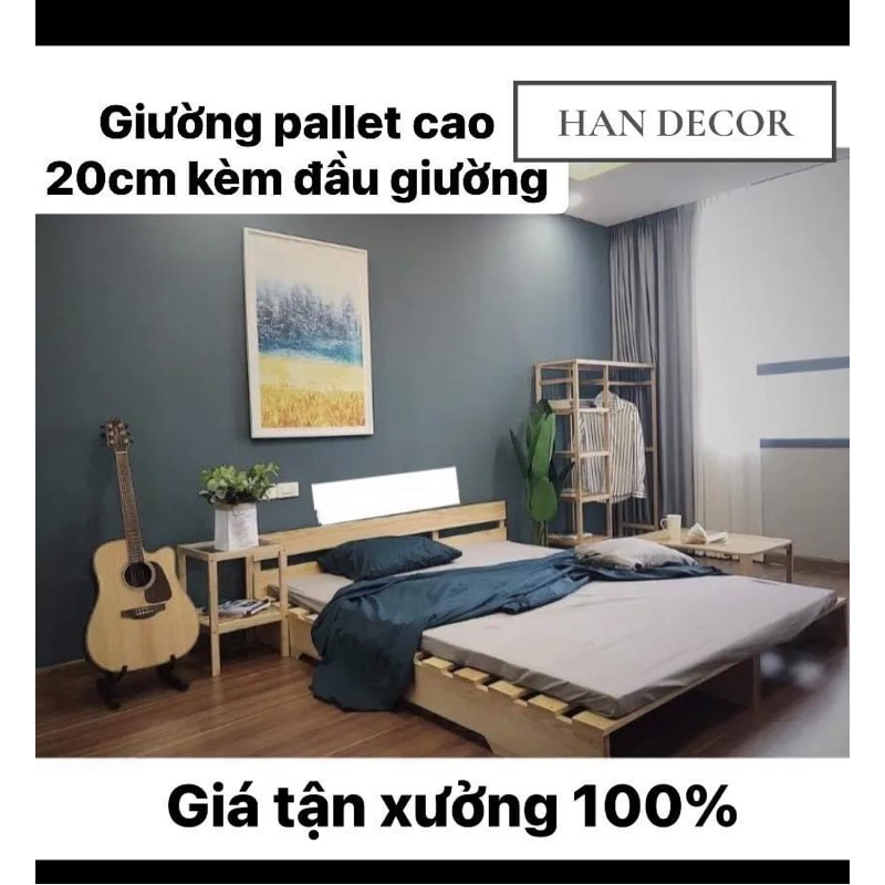 Giường ngủ pallet decor chân giường cao 20cm gỗ thông đủ size