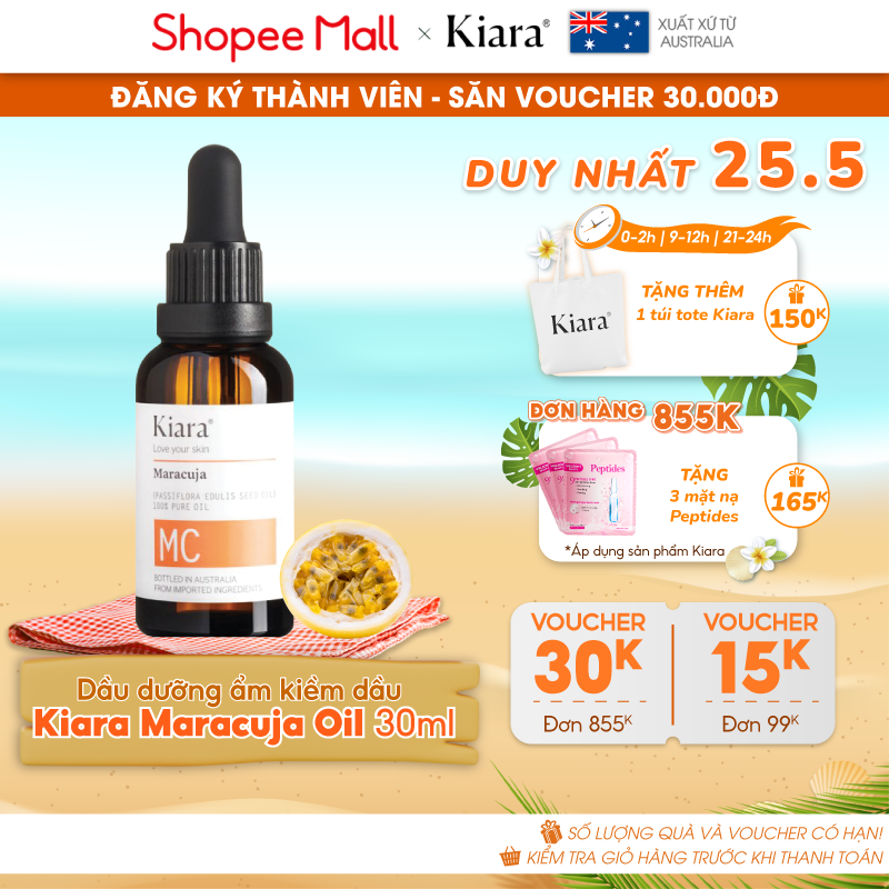 Dầu dưỡng ẩm kiềm dầu giảm mụn Kiara Maracuja Oil 30ml
