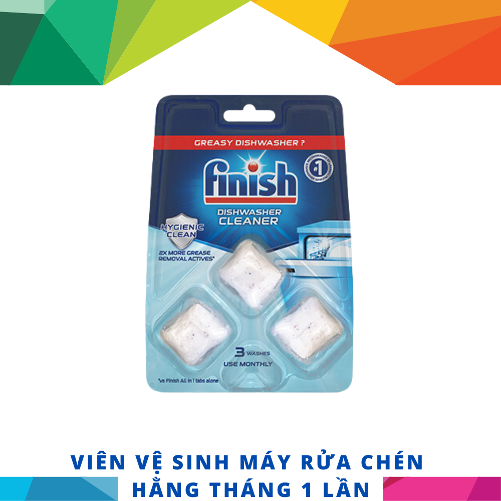 Vỉ 3 viên vệ sinh máy rửa chén bát Finish Dishwasher Cleaner chuyên dụng cho máy rửa chén, bát gồm vỉ 3 viên