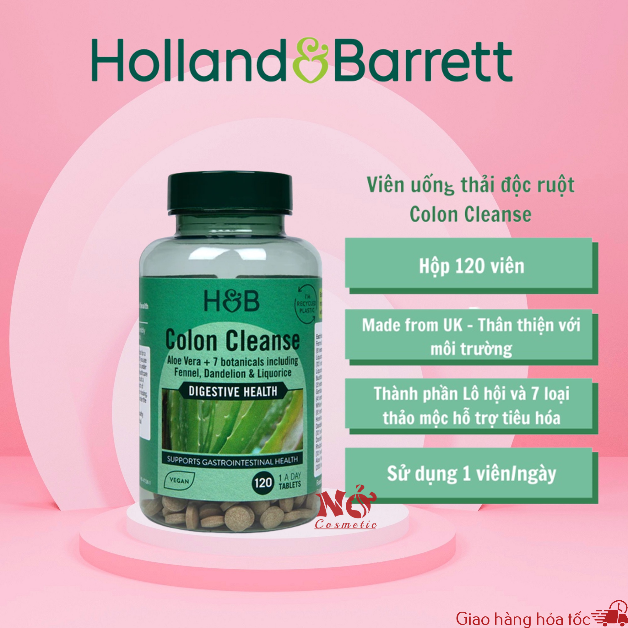 Viên uống thải độc ruột , đại tràng Holland & Barrett Aloe Vera Colon Cleanse 120 viên