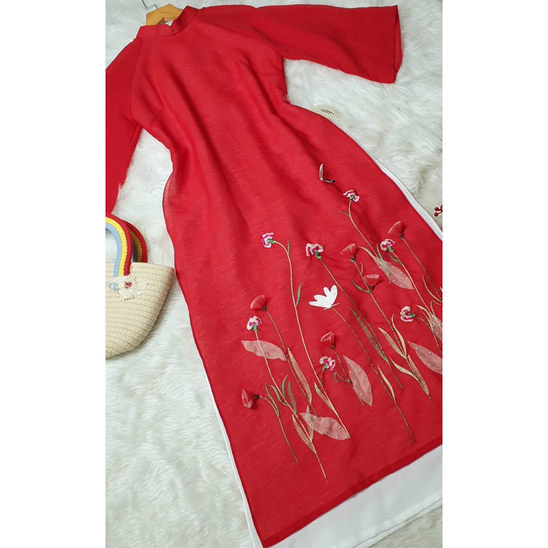 Áo dài cách tân nữ dáng xuông đính kết chất liệu tơ organza cao cấp - Xưởng may Áo dài HQ - HQ18