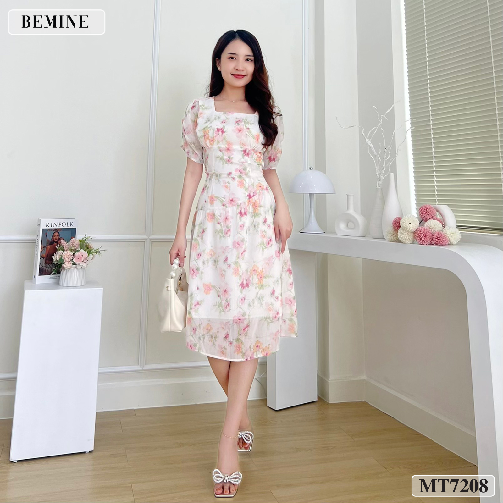 Đầm hoa cổ vuông tùng xoè BEMINE MT7208