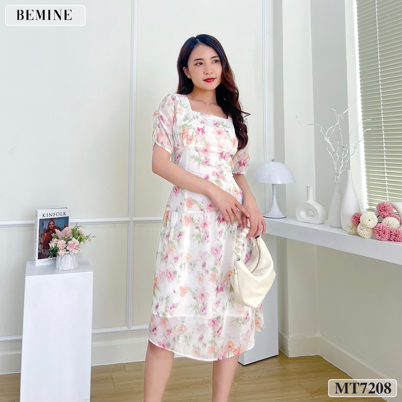 Đầm hoa cổ vuông tùng xoè BEMINE MT7208