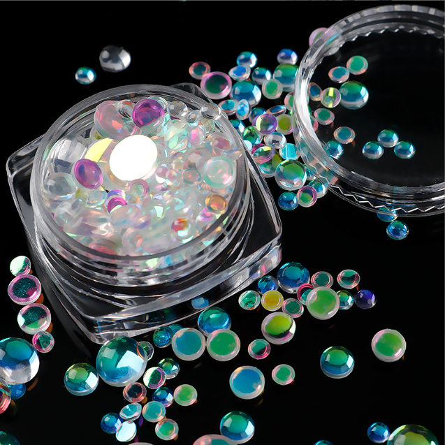 Túi 500 - 1000 charm hạt tròn nhũ trong suốt nhiều màu lấp lánh đính nail, gắn móng, trang trí kẹp tóc, DIY