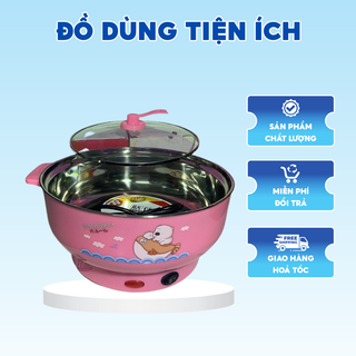 Nồi lẩu điện mini 24-26cm 1000w inox 304, nồi lẩu mini 3-4 người dùng, nồi điện đa năng, ca nấu mì mini