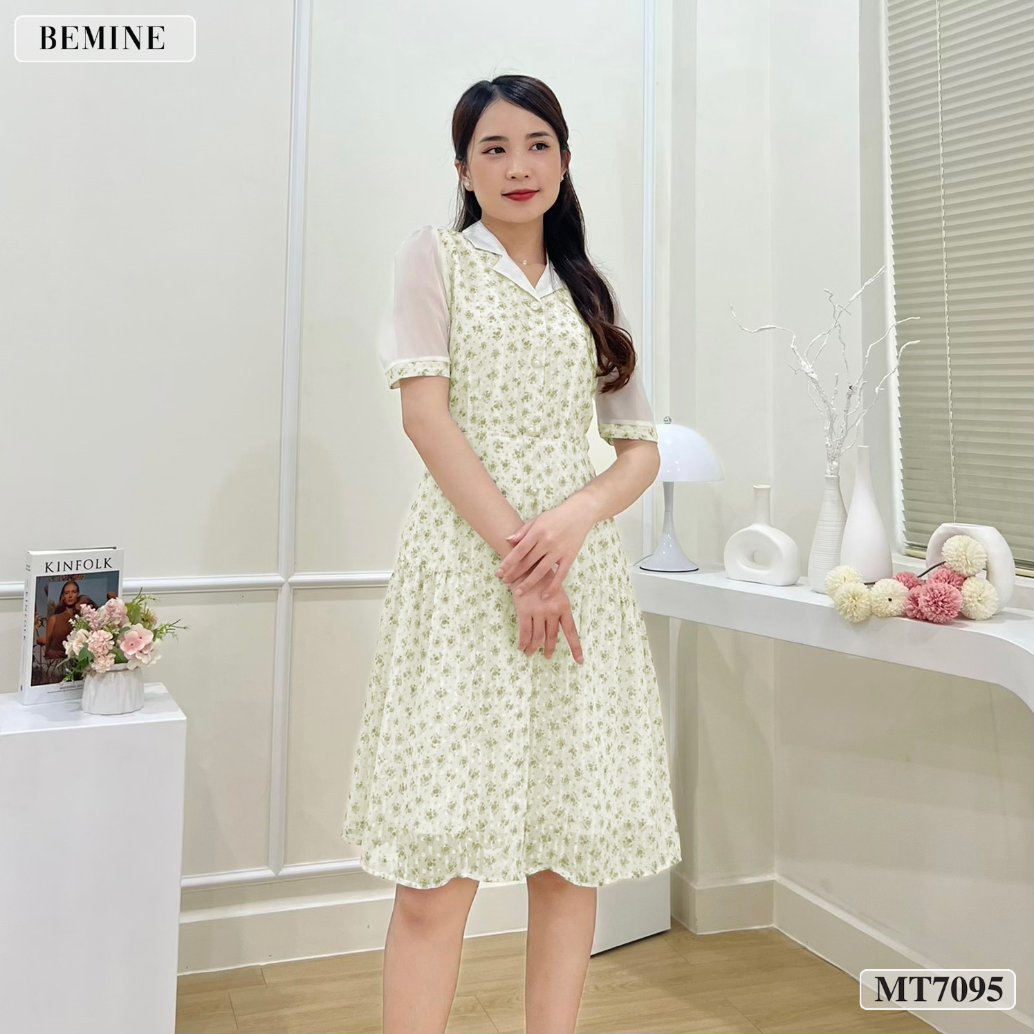 Đầm hoa nhí tay ống đứng tùng xoè BEMINE MT7095