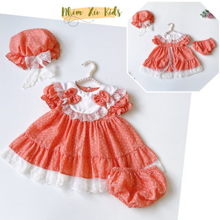 [3-12kg] Váy Lolita Chấm Bi Cam 𝐍𝐇𝐈́𝐌 𝐗𝐔̀ 𝐊𝐈𝐃𝐒 Cho Bé Gái Sơ Sinh, Đầy Tháng, Thôi Nôi Chất Đũi Thông Hơi Mềm Mát V031