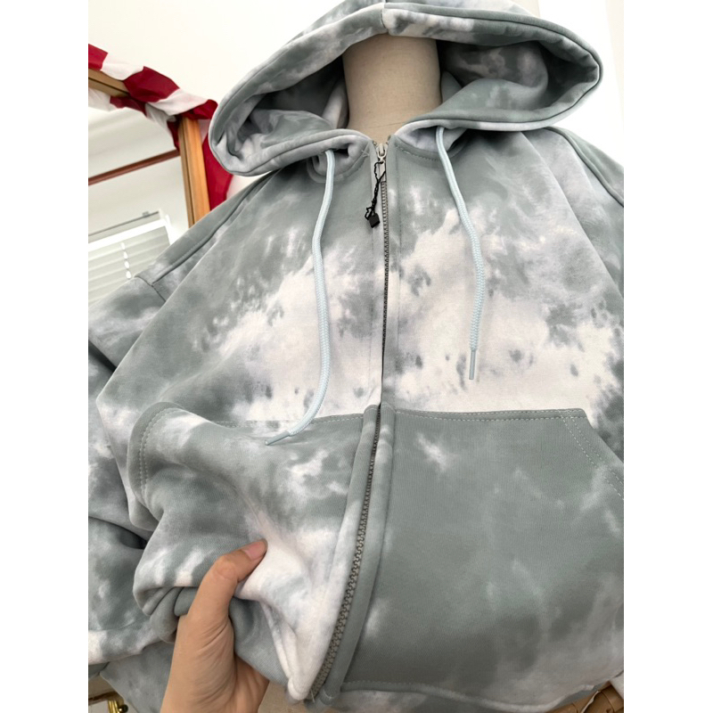 Áo Khoác Nỉ Hoodie Zip Màu Loang Ombre Xám Xanh Tay Bồng Form Rộng FREESIZE Chất Siêu Dày | BigBuy360 - bigbuy360.vn