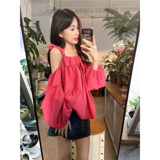 [Ảnh thật] Áo yếm tơ mềm hở vai dài tay phong cách Hàn Quốc - Áo voan tơ 2 lớp cổ yếm thắt nơ