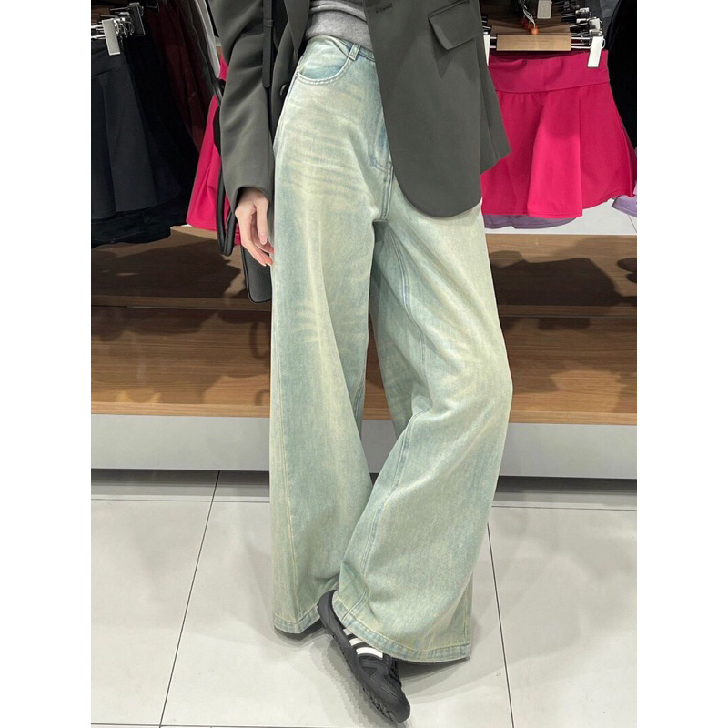 Varvet Quần Jeans Bạc Màu Cá Tính Ống Rộng Basic Phong Cách Thời Trang