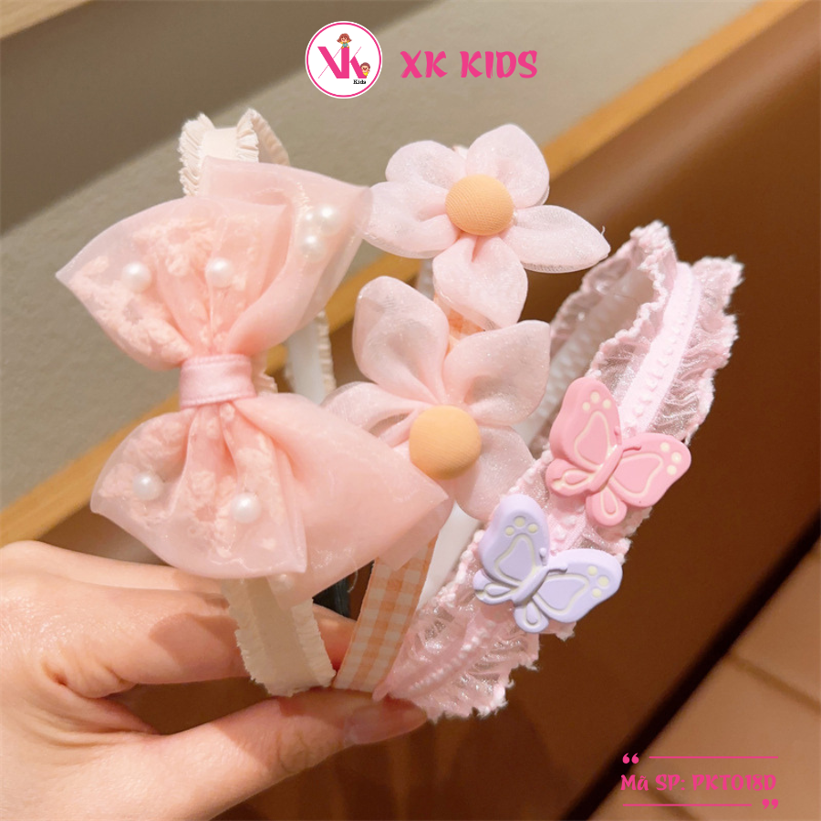 Set 3 bờm tóc bé gái màu hồng họa tiết kute XK Kids PKT018D