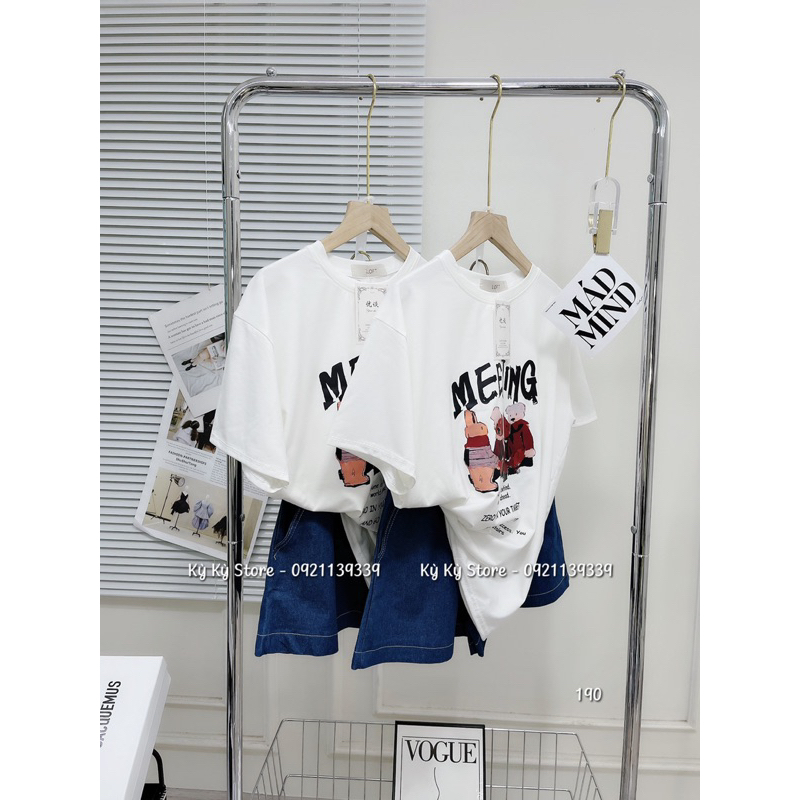 SET ÁO THUN IN GẤU + QUẦN SHORT DENIM