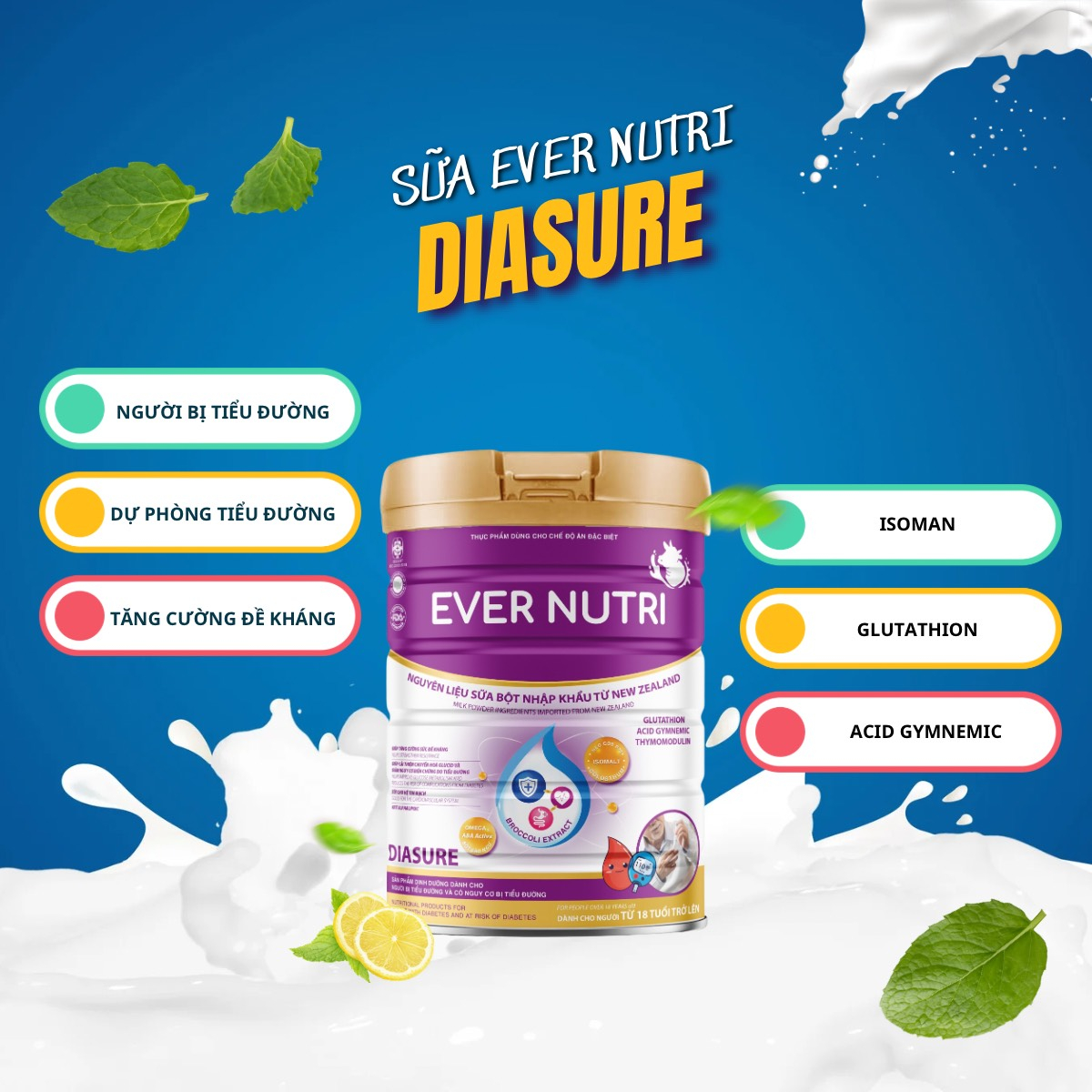 SỮA BỘT EVER NUTRI DIASURE SỮA DINH DƯỠNG CÔNG THỨC CHO NGƯỜI BỊ TIỂU ĐƯỜNG VÀ CÓ NGUY CƠ