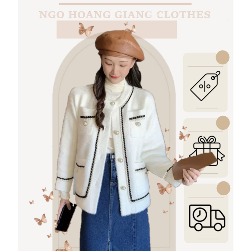 Áo khoác lông cừu nữ viền dây dệt 2 lớp thời trang thu đông công sở hàng ngày phối đồ tôn dáng siêu ấm